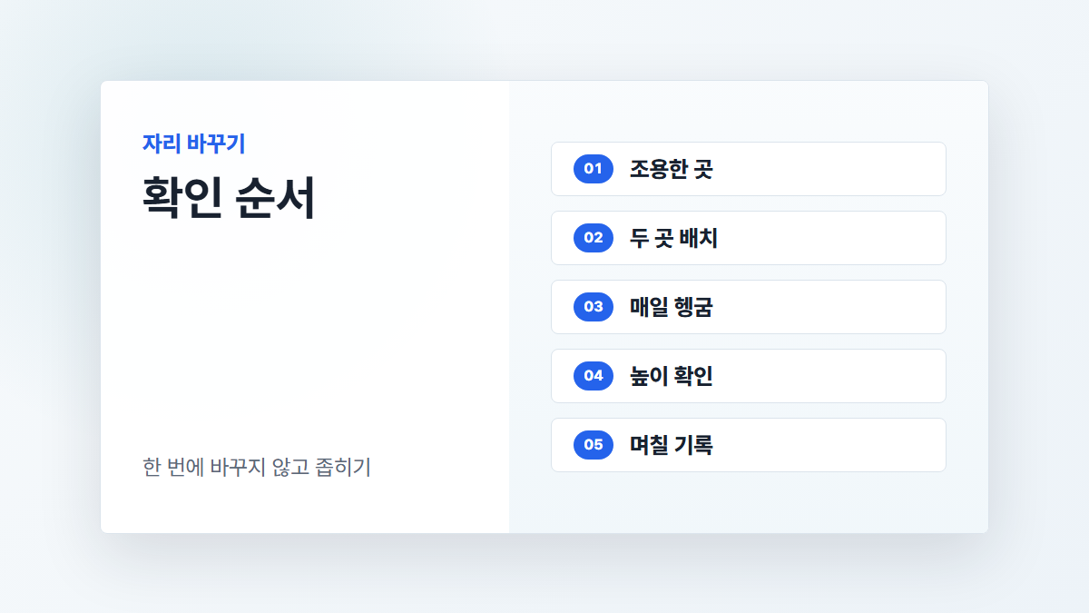 고양이 물그릇 자리를 바꿀 때 조용한 곳, 두 곳 배치, 매일 헹굼, 높이 확인, 기록 순서 카드